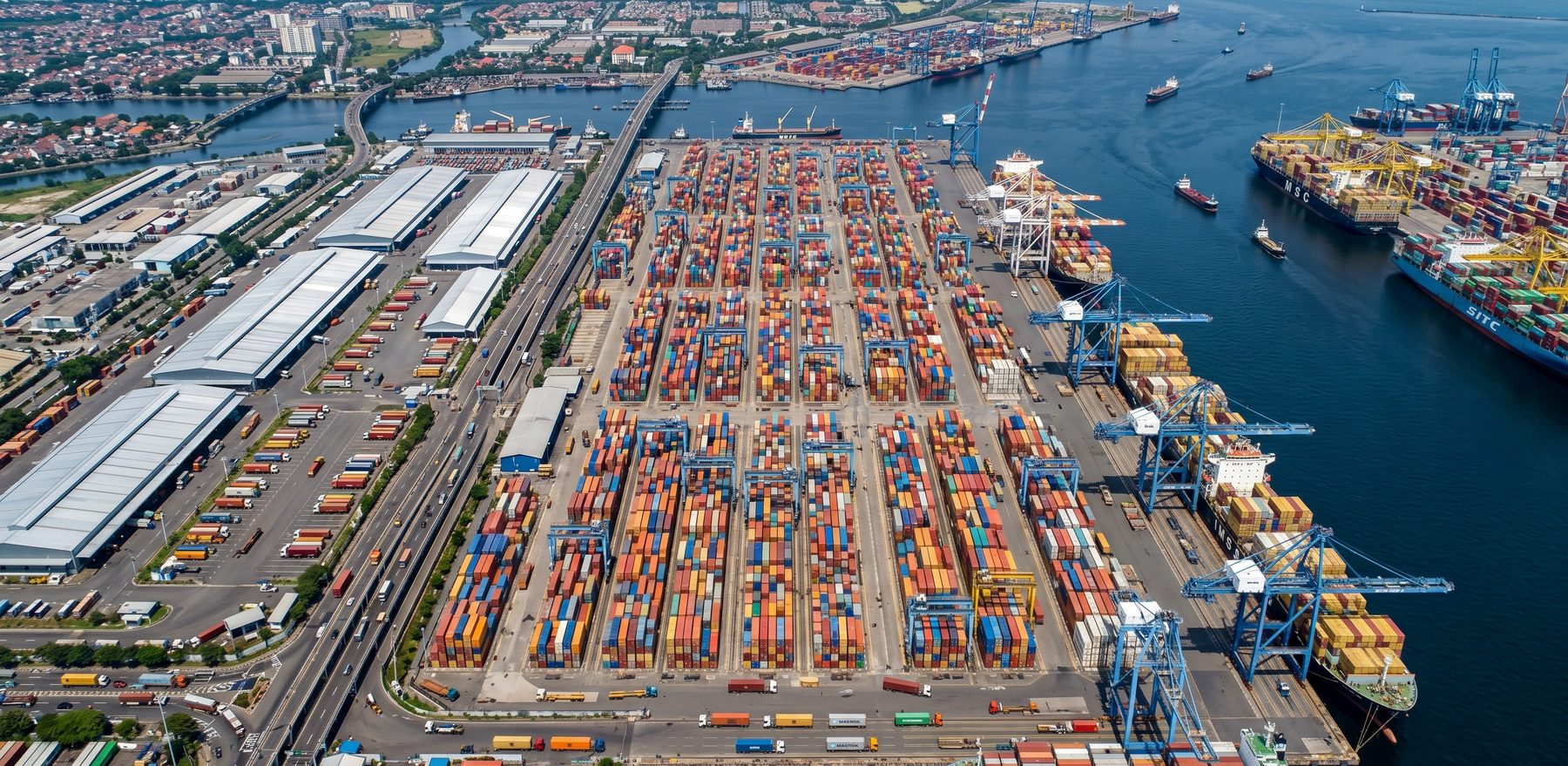 Aerial view of Indonesian port and logistics infrastructure — infrastructure and trade sector careers at Majapahit Group